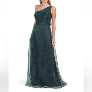 Rene Ruiz Collection One Shoulder Blue Green Organza Gown Size 8 NEW WITH TAGS